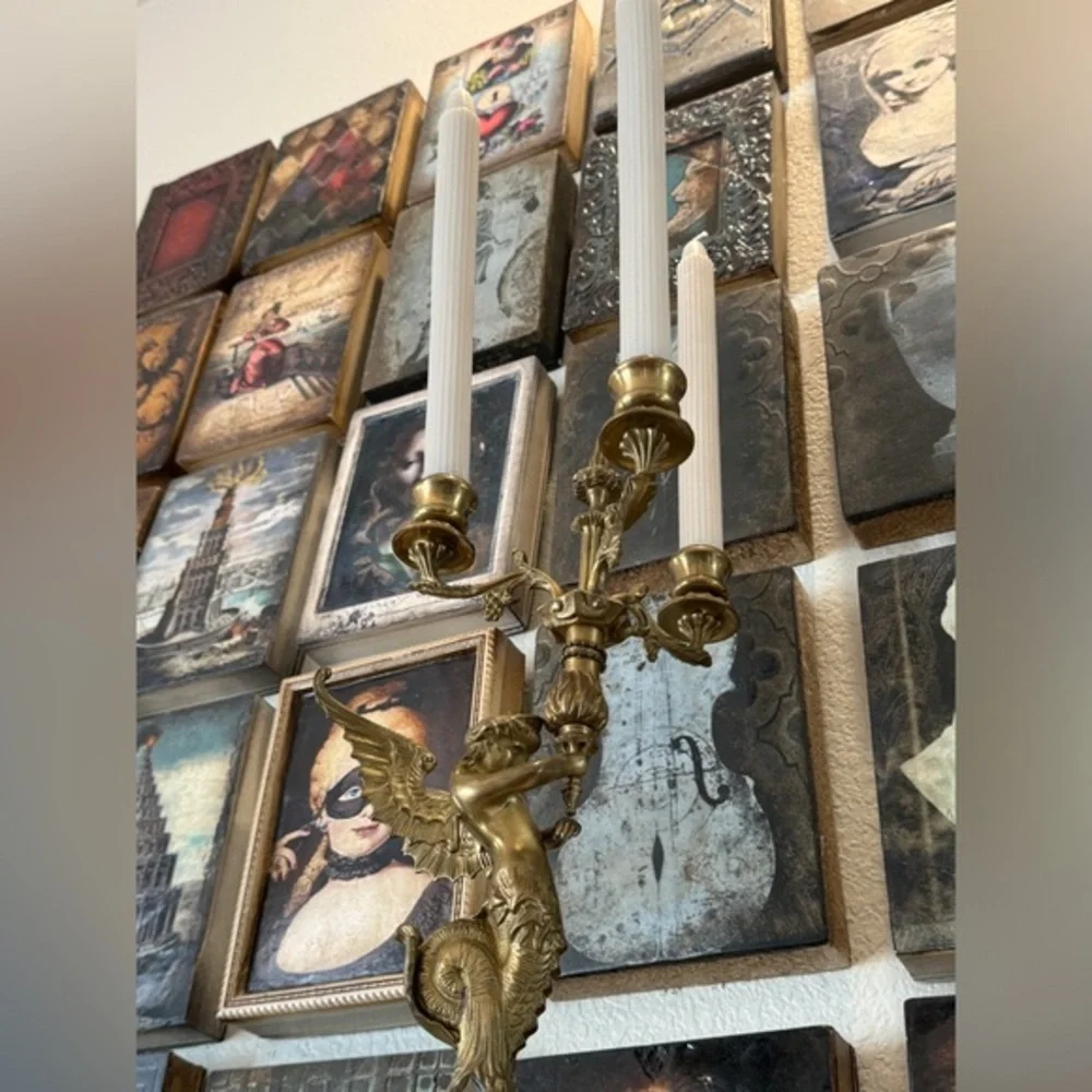 Brass‎ French Empire Style Gilt Candelabra Siren